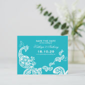 ペイズリー孔雀ロマンチックなシック写真日付を保存 案内ポストカード (スタンド正面)