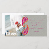 ペイズリー明るい赤紫色とオレンジ色の写真日付を保存 セーブザデート (正面/裏面)