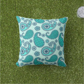 ペイズリー柄、ターコイズ、アクア、ネイビー クッション (芝生)