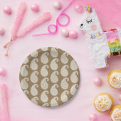 ペイズリー柄、トープ褐色、白色 ペーパープレート (パーティー)