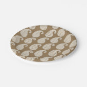 ペイズリー柄、トープ褐色、白色 ペーパープレート (アングル)