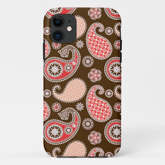 ペイズリー柄、珊瑚、チョコレートブラウン Case-Mate iPhoneケース (裏面)