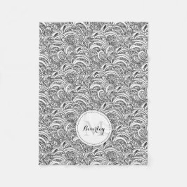 ペイズリー模様インク白黒名枕 フリースブランケット