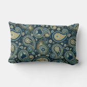 ペイズリー模様ブルーティール(緑がかった色)金ゴールド エレガント ランバークッション (裏面)