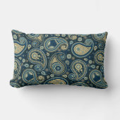 ペイズリー模様ブルーティール(緑がかった色)金ゴールド エレガント ランバークッション (正面)