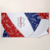 ペイズリー模様レッド・ネイビー・ブルーアートバレーボール ビーチタオル (正面)