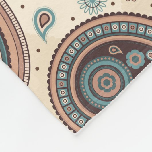 ペイズリー模様褐色ティール(緑がかった色)ベージュ フリースブランケット (角)