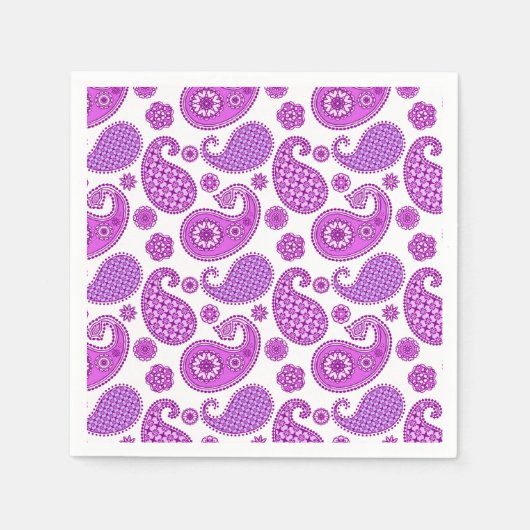 ペイズリー模様、紫、紫、白 スタンダードカクテルナプキン (正面)