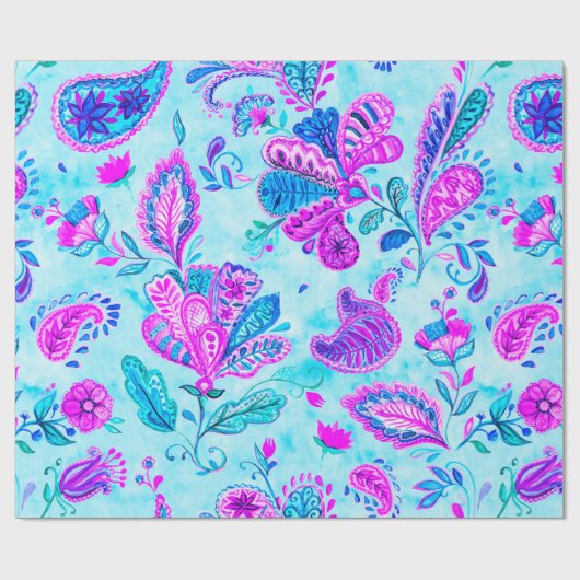 ペイズリー水彩花模様タイル:花, f ラッピングペーパー (フラット)