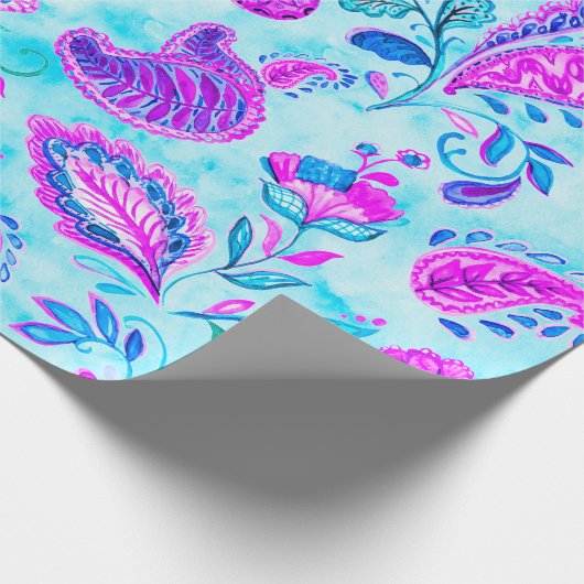 ペイズリー水彩花模様タイル:花, f ラッピングペーパー (角)