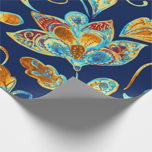 ペイズリー水彩花模様タイル:花, f ラッピングペーパー (角)