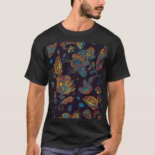 ペイズリー水彩:花模様タイル Tシャツ