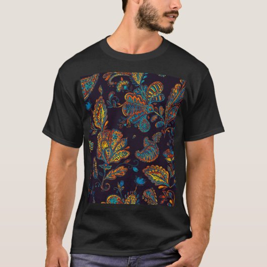 ペイズリー水彩:花模様タイル Tシャツ (正面)