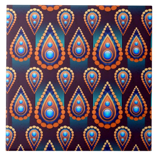 ペイズリー状カラフルの宝石パターン タイル (正面)