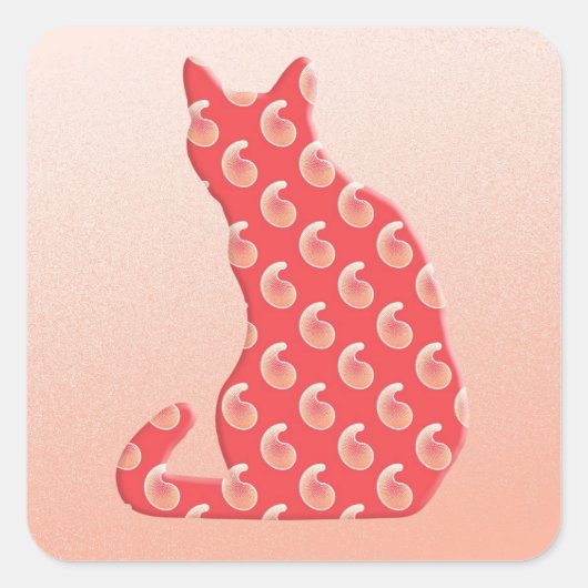 ペイズリー猫 – サンゴオレンジの色合い スクエアシール (正面)