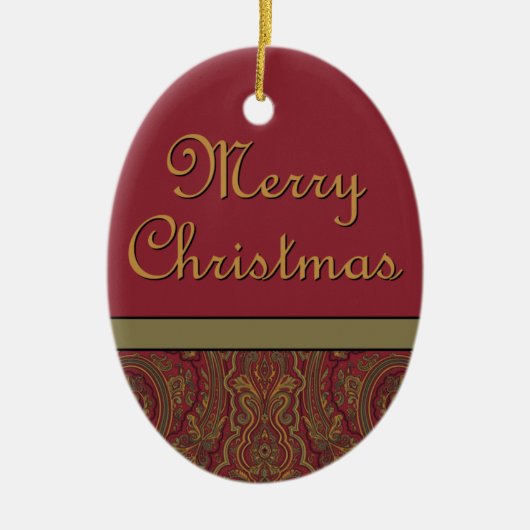 ペイズリー素朴メリークリスマス セラミックオーナメント (正面)