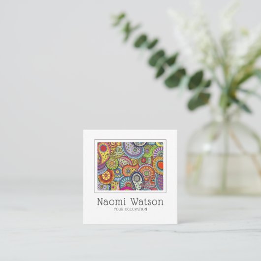 ペイズリー織物模様工芸裁縫 スクエア名刺 (スタンド正面)