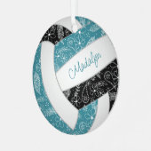 ペイズリー羽フローラ黒バレーボールティール（緑がかった色） メタルオーナメント (正面左)