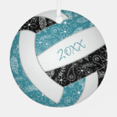 ペイズリー羽フローラ黒バレーボールティール（緑がかった色） メタルオーナメント (裏面)