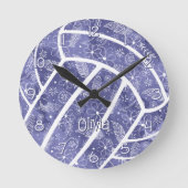 ペイズリー羽花indigoバレーボール ラウンド壁時計 (正面)
