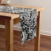 ペイズリー花パターン渦巻の白黒 ロングテーブルランナー (インサイチュ)