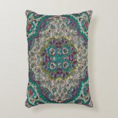 ペイズリー花柄ティール(緑がかった色)シルバーピンクボヘミア アクセントクッション (正面(垂直))