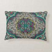 ペイズリー花柄ティール(緑がかった色)シルバーピンクボヘミア アクセントクッション (裏面)