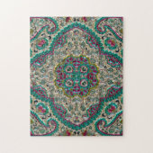 ペイズリー花柄ティール(緑がかった色)シルバーピンクボヘミア ジグソーパズル (縦)