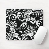 ペイズリー花柄渦白黒 マウスパッド (マウス)