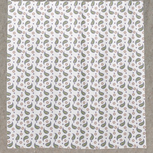 ペイズリー花水玉模様グリーンピンクパープル シャワーカーテン