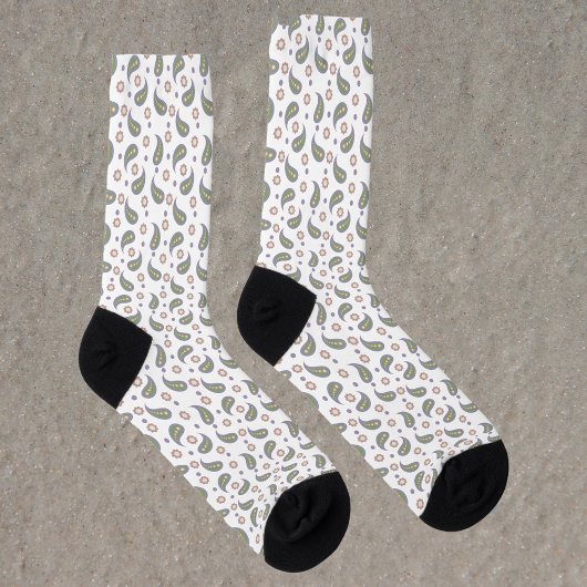 ペイズリー花水玉模様グリーンピンクパープル ソックス