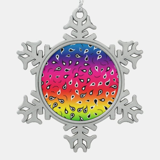 ペイズリー虹 スノーフレークピューターオーナメント (正面)