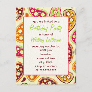 ペイズリー誕生多彩日パーティーの招待 招待状