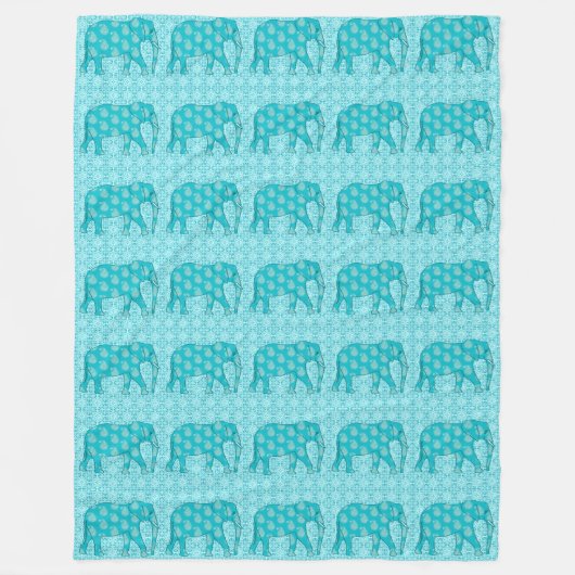 ペイズリー象 – ターコイズとアクア フリースブランケット (正面)