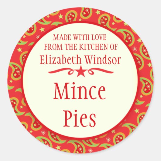 ペイズリー赤い緑のクッキースワップベーキングギフトスタンプ ラウンドシール (正面)