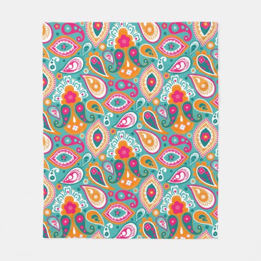 ペイズリー70s 60sボホレトロ フリースブランケット (正面)