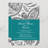 ペイズリー ブライダル シャワー 招待状 ティール ブラック (正面/裏面)