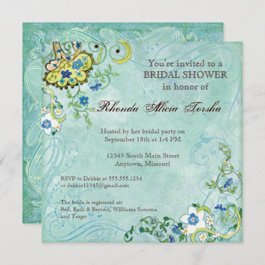 ペイズリー·モダンフローラのフ結婚ロー 招待状 (正面/裏面)