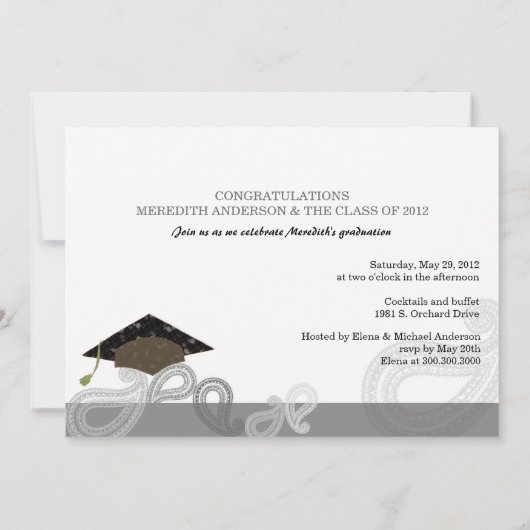 ペイズリー、卒業の帽子の卒業生の2012年の写真の卒業 招待状 (裏面)