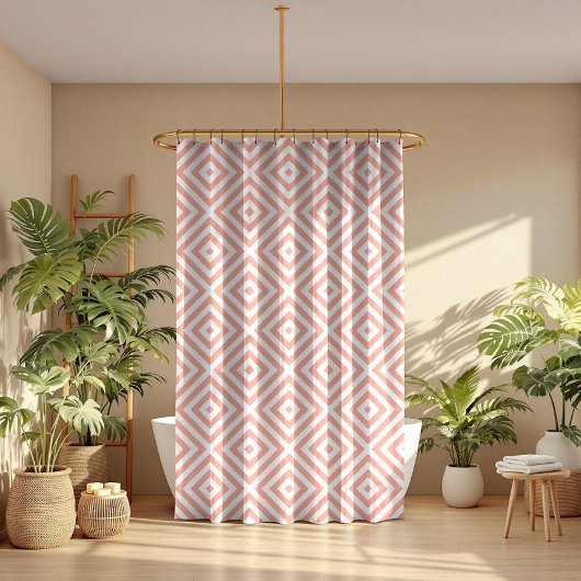 ペイルピンクと白の幾何学的パタモダンーン シャワーカーテン