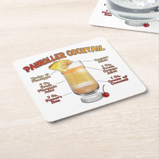 ペインキラーカクテルレシピアート   スクエアペーパーコースター (アングル)