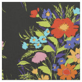 ペインタカラフルリー山花の花束が黒 ファブリック (クローズアップ)