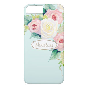 ペインタシンプルリーモダン水色フローラバラ iPhone 8 PLUS/7 PLUSケース
