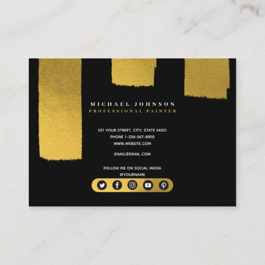 ペインタブラック&金ゴールドソーシャルメディアのアイコン 名刺 (裏面)