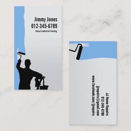 ペインタローラーブラシ絵画のブルービジネスカード 名刺 (正面/裏面)