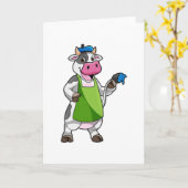 ペインターとしての絵を描牛&エプロン カード (黄色い花)