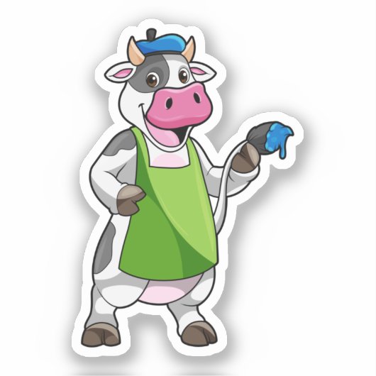 ペインターとしての絵を描牛&エプロン シール (正面)