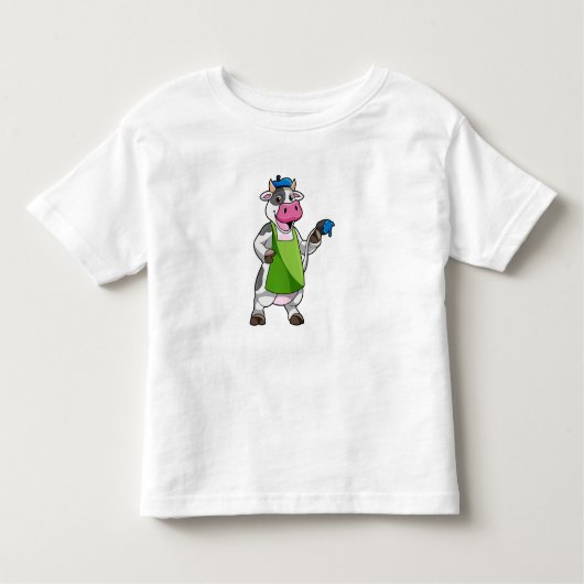 ペインターとしての絵を描牛&エプロン トドラーTシャツ (正面)