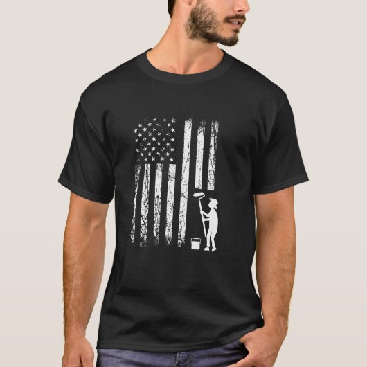 ペインターアメリカ国旗ローラーアートデザイン Tシャツ (正面)