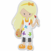 ペインター絵を描アーティスト、キュートな女の子、ブロンドの髪 シール (正面)